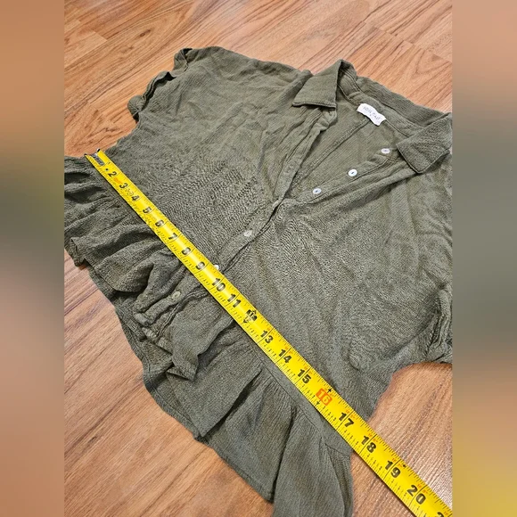 Soul Cake Cropped Olive Green Ruffled Cottagecore Button Up Y2K 90s Fairycore - Picture 10 of 15